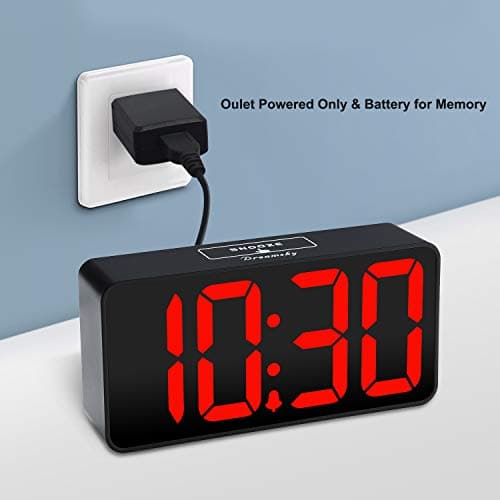 DreamSky Small Digital Alarm Clock for Bedroom, Large Big Numbers Display with Brightness Dimmer, Electric Bedside Desk Clock with USB Charging Port, Adjustable Alarm Volume, USB-C Adapter Powered