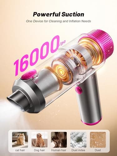 DRFLASH 6-in-1 Handheld Cordless Car Vacuum Cleaner, 16000PA Portable Mini Vacuum Cleaners with LED Light & Fast Type-C Charging, Multi-Nozzles for Home, Outdoor,Pets, Office Use