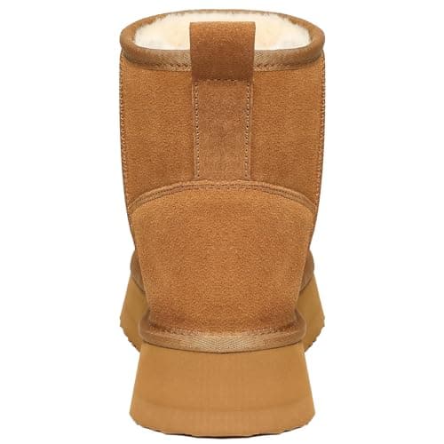 Litfun Suede Platform Mini Boots for Women Genuine Leather Fuzzy Ankle Winter Snow Boots with Fur Lined