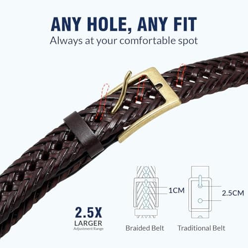 JASGOOD Men's Braided Leather Belt, Braided Woven Belt for Men Casual Jeans with Solid Strap Single Prong Buckle