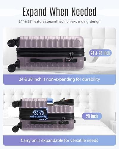 LIGHT FLIGHT Luggage Sets, 3 Piece Durable Suitcase Set with Spinner Wheels, 3 Pcs Hardside Lightweight luggage with TSA Lock, Large Checked Travel Suitcases, 20/24/28 Inch, Rose Purple