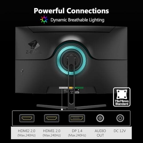 Z-Edge 32 inch Curved PC Gaming Monitor, FHD 1080P 240Hz Curved Monitor,1500R Computer Monitor, MPRT 1ms Monitor, FreeSync, Low Blue Light, UG32P 1X DP and 2X HDMI