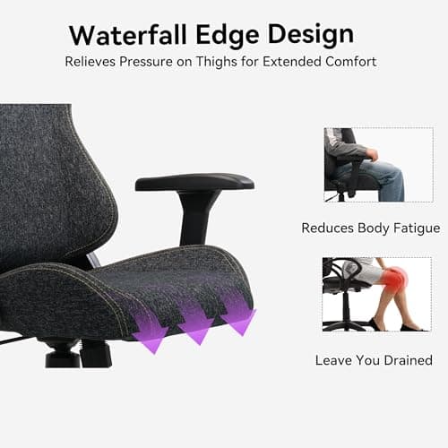 Gaming Chair 4D Adjustable Armrests - 170° Reclining & 320lb Capacity, High Back Ergonomic Computer Chair with Lumbar Support, Fabric Office Chair for Adults (Black)