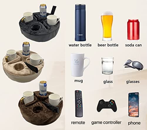 Xchouxer Couch and Bed Cup Holder Pillow, Sofa Organizer Caddy for Drinks, Remotes, Phones, Snacks (Beige) B0BWJ7W36N