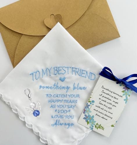 MKISHINE Something Blue for Bride Gift for Bride from Maid of Honor Best Friend Wedding Gift to Bride from Bridesmaid Bridal Blue Handkerchief, Something Blue Angel Gift, Bridal Shower Gift