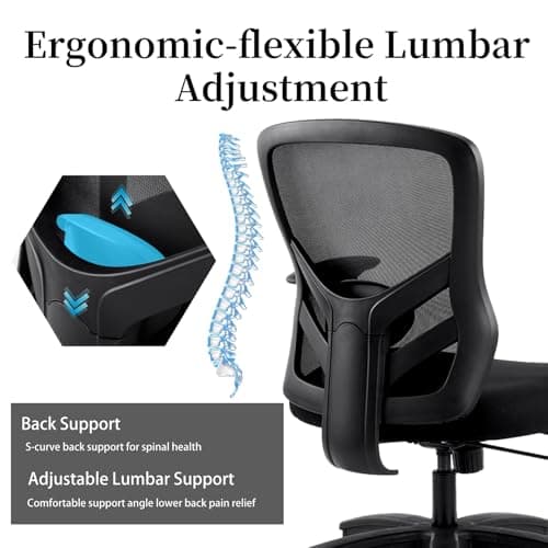 YFO Big and Tall Office Chair 500LBS - Computer Desk Chair with Adjustable Lumbar Support, Heavy Duty Ergonomic Mesh with 360 Rotation 4D Arm and Extra Wide Comfty Seat, Quiet Wheels for Adults, Black