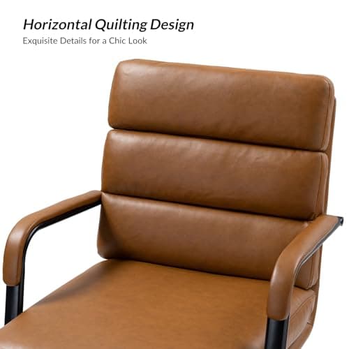HULALA HOME Modern Faux Leather Home Office Chair with Tilt Lock & Metal Base, Desk Chair with Wheels & Padded Cushion, 360° Swivel Wide Seat Computer Task Chair, Camel