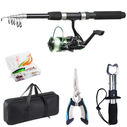 Tripquips Fishing Rod, 6.9ft Telescopic Fishing Rod and Reel Combo with Fishing Pliers and Lip Gripper Fishing Equipment, 5.2:1 Pre-Loaded Spinning Reel Combo Set Fishing Pole
