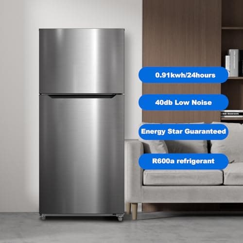 SMETA 30'' Top Mount Refrigerator with Freezer, 16.2 Cu. Ft. Stainless Steel 2-Door Counter Depth Fridge, Energy Saving, Ice Maker Ready, Reversible Door, Frost Free, Ideal for Garage & Office