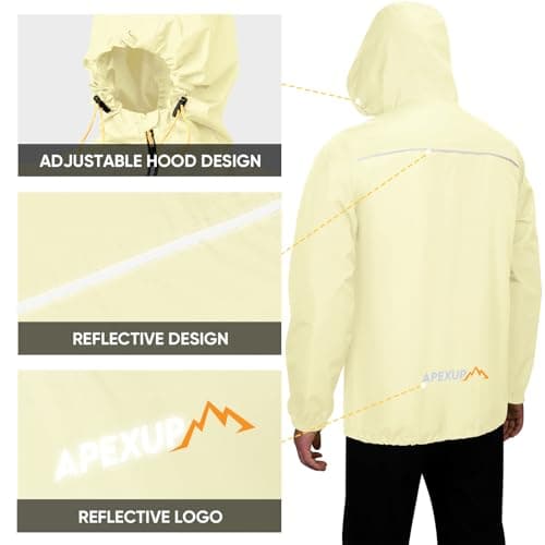 APEXUP Packable Rain Jacket Men with Reflective Zipper, Lightweight Waterproof Raincoat, Mens Rain Jacket for Outdoor Sports