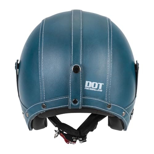 Handmade Leather 3/4 Open Face Motorcycle Helmet Retro Vintage Style DOT Approved Adult Half Helmet for Men Women Motorbike Moped Cruiser Scooter