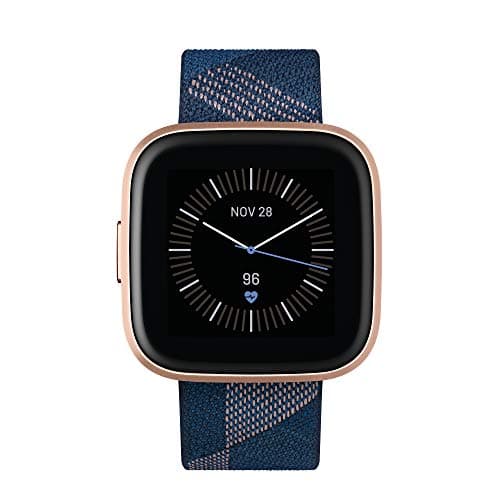 Fitbit Versa 2 Special Edition Health and Fitness Smart Watch with Heart Rate, Music, Alexa Built-In, Sleep and Swim Tracking, Navy and Pink Woven/Copper Rose, One Size (S and L Bands Included), 2.3