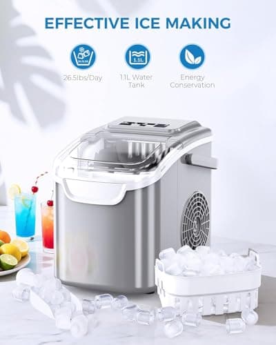 Antarctic Star Countertop Ice Maker Portable Ice Machine with Handle,Self-Cleaning Ice Makers, 26Lbs/24H, 8 Ice Cubes Ready in 6 Mins for Home Kitchen Bar Party (Grey)