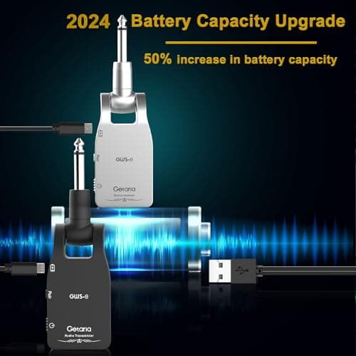 Getaria Upgrade 2.4GHZ Wireless Guitar System Built-in Rechargeable Lithium Battery Wireless Guitar Transmitter Receiver for Electric Guitar Bass