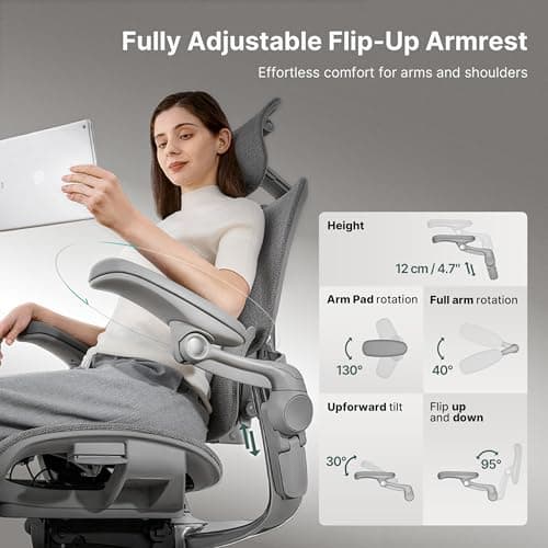 HINOMI H2 Pro Premium Ergonomic Office Chair - Comfy Home Office Desk Computer Chair with Adjustable Back Support, Swivel Wheels, Flip-up Arms, Comfortable Mesh Seat for Desk Work (Gray)