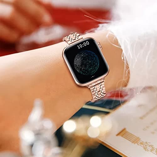Slim Watch Band Compatible with Apple Watch 41mm 45mm 42mm 44mm 40mm 38mm Metal Stainless Steel Watchband Suitable for iWatch 10/9/8/7/6/5/4/3/2/1/SE Series Women Luxury Strap