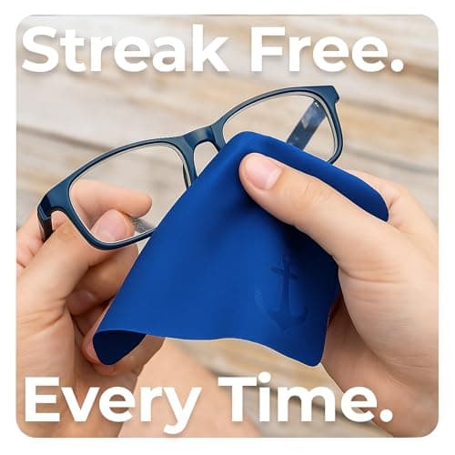 Anchor Glasses Cleaning Cloth - Ultra Soft Premium Microfiber Lens Cloths for Eyeglasses, Camera, Cell Phone, Screens - Anti-Streak, No Scratch Eye Glasses Cleaner Wipes - 3 Pack (2 Black, 1 Blue)