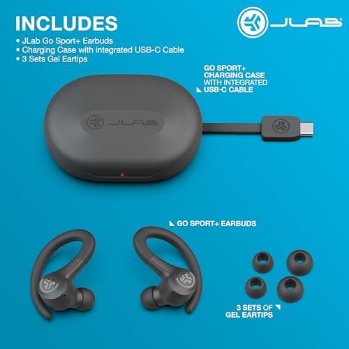 JLab Go Sport+ Wireless Workout Earbuds Featuring C3 Clear Calling, Secure Earhook Sport Design, 35+ Hour Bluetooth Playtime, and 3 EQ Sound Settings (Graphite)