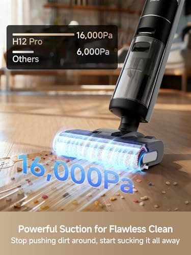 DREAME H12 PRO Vacuum Mop, Wet Dry Vacuum Cleaner for Hard Floor, Vacuum and Mop at The Same Time for Wet & Dry Messes, Auto Self-Cleaning, Edge to Edge Cleaning with Hot Air Drying