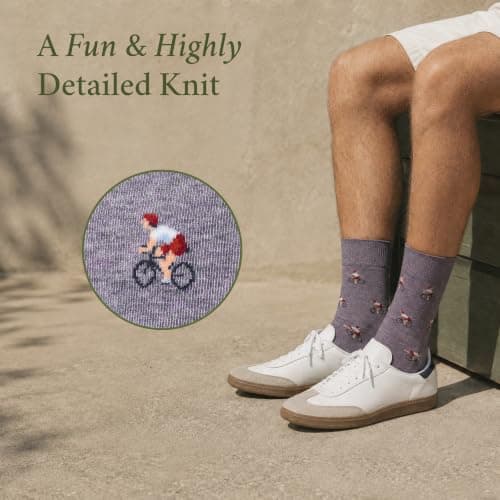 1 x Pair, Size 8-13, Purple, Premium Cotton Blend - Cycling Gift for Dad, Boyfriend & Bike Enthusiasts - The Athletic Gent The Sunday Cyclist Socks - Funny Cycling Socks - Fun Cycle Gift for Men B0H4HRDMP5