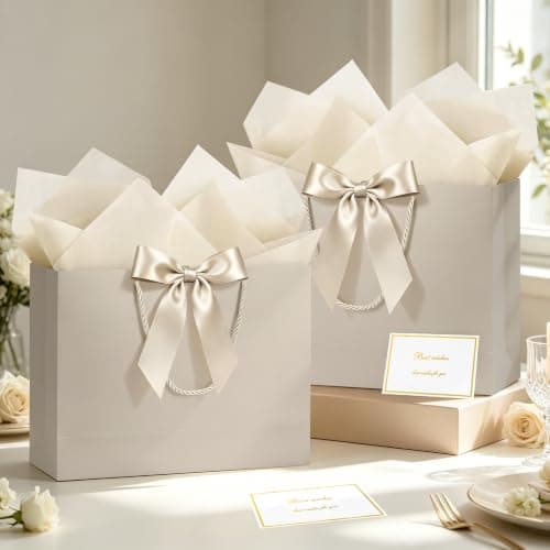 JMANNI Gift Bag, 1PCS Gift Bags Large with Ribbon and 1 Greeting Cards 2 Tissue Paper, Portable Paper Gift Bag with Handles, Birthday Gift Bags,Present Bags for Wedding Party Mothers Day