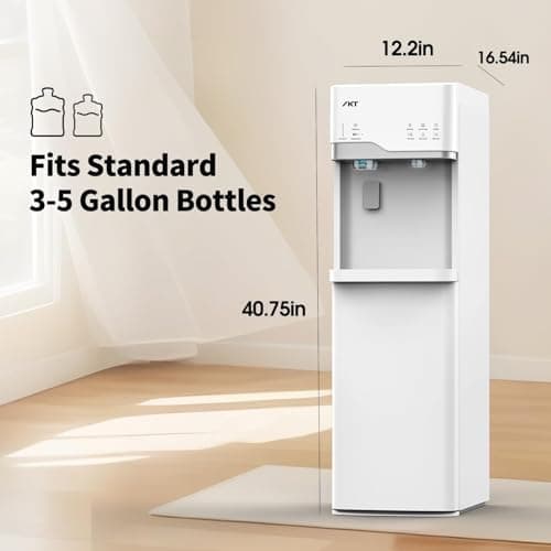 IKT 4-in-1 Hot/Cold Water Cooler with Ice Maker, 5 Gal, Bottom Load, Bullet Ice 22lbs Per Day Innovative Slim & Sleek Design for Home or Office White