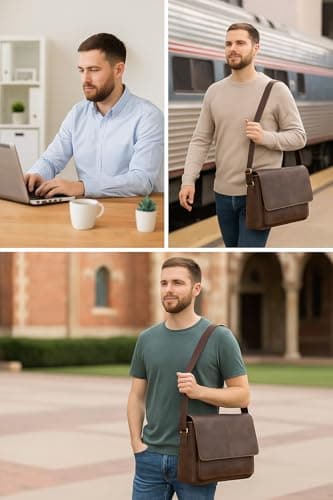 Oak Leathers Leather Messenger Bag for Men and Women - Laptop Briefcase Bag For College, Office, Adjustable Shoulder Strap
