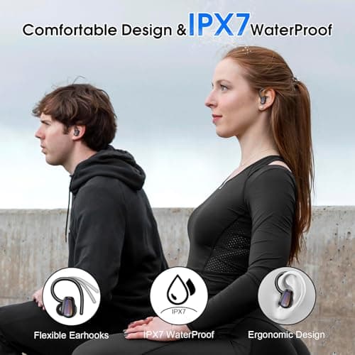 Wireless Earbuds, Headphones Sport Bluetooth 5.4, Over Ear Buds with ENC Noise Canceling Mic, Deep Bass Stereo Earphones with Hook, 50H Playback, LED Display, IP7 Ear Buds for Workout Running, Black