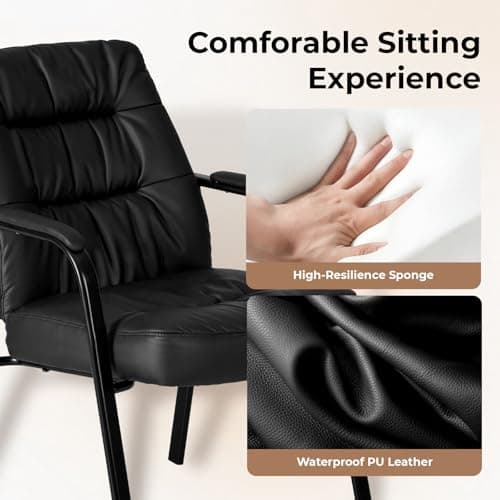 OLIXIS Office Waiting Room Guest Chair, 500lbs Office Reception Lobby PU Leather Chair No Wheels with Padded Armrest for Conference Lobby Medical Waiting Area Bedroom Elderly, Black