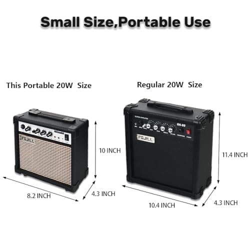 Fojill 20W Watt Electric Guitar Amplifier Amp Practice Small Portable Travel Mini Amp with 3.5 Headphone Jack Aux Distortion Gain Treble Bass Volume (Black, 20W)