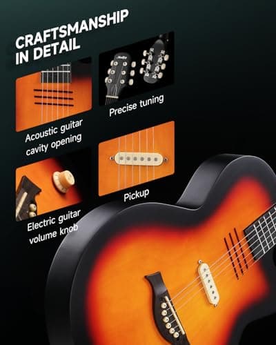 Moukey BCC-100 Acoustic Electric Guitar 39-Inch, Cutaway Guitar with Passive Pickup, Gig Bag, Strap, Picks, Tuner, and Capo, Dual Acoustic＆Electric Modes, Sunburst