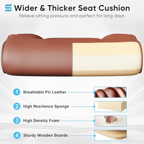 Sytas Executive Office Ergonomic Chair with Adjustable Headrest, PU Leather Desk Chair, High-Back Swivel Task Chair for Home Office, 135° Reclining, Brown