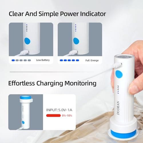 Cordless Electric Vacuum Pump for Vacuum Storage Bags Travel Air Pump, Portable USB Rechargeable Seal & Compression Bag Pump for Clothes, Blankets & Bedding (Storage Bags Not Included)