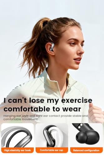 CuiSuto Ear Buds Wireless Earbuds Bluetooth Headphones with 60H Playtime LED Display Case, Over-Ear Hook with Mic, Stereo Sound, Easy Button Controls, Sports Earphones for Running Workout Gym Black
