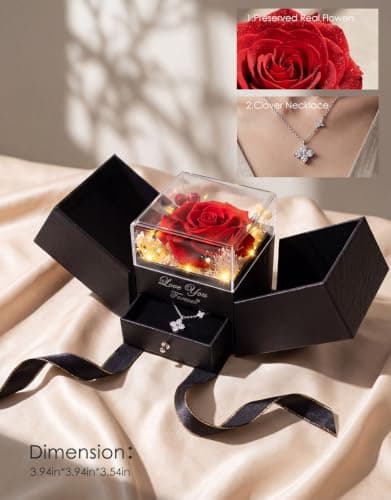 18K Gold Silver Plated Necklace as Gifts for Mom Her Girlfriend Wife Grandma on Birthday Anniversary Valentines Mothers Day Preserved Real Rose Gifts for Women with Necklace B0GZYXYMWR