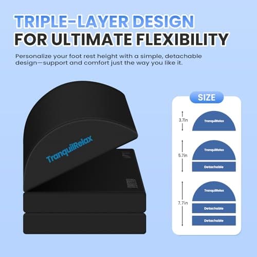 TranquilRelax Foot Rest for Under Desk at Work, Gaming Accessories Foot Stool with 3 Adjustable Heights & Washable Cover, Comfortable Office Desk Accessories, Footrest for Office, Home and Car (Black)