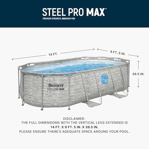 Bestway Power Steel Swim Vista 14’ x 8'2" x 39.5” Above Ground Pool, Oval Metal Frame Outdoor Swimming Pool Set with Filter Pump, Ladder, and Cover