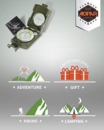 AOFAR AF-4074 Military Compass for Hiking,Lensatic Sighting Waterproof,Durable,Inclinometer for Camping,Boy Scount,Geology Activities Boating
