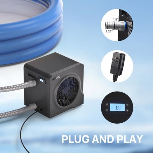 TURBRO 18,000 BTU Swimming Pool Heat Pump, Electric Pool Heater for Above-Ground Pools and Spas up to 6,000 Gallons, Titanium Heat Exchanger, 5.5 COP, IPX4-Waterproof, 110-120V, Manatee M18
