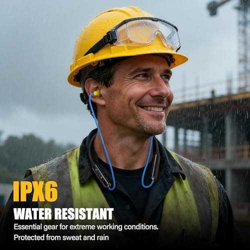 Bluetooth 6.0 Earplug Headphones with 40H Playtime & OSHA Compliant 29dB Noise Reduction Hearing Protection, Rechargeable Wireless Neckband Earbuds w/Mic, IPX6 Waterproof for Construction, Workshop