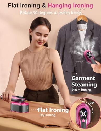 Travel Steamer for Clothes, 1200W Portable Handheld Steamer for Clothes, Portable Steam with LCD Display, 10s Fast Heat-Up, 2-in-1 Powerful Wrinkle Remover for Home & Travel