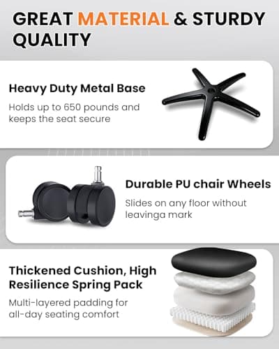 BOSMILLER 650lbs Large Big and Tall Office Chair for Heavy People with Adjustment Lumbar Support, Comfy Padded Heavy Duty Leather Executive Office Chair with Quiet Rubber for Adults 8 Hours Daliy Work
