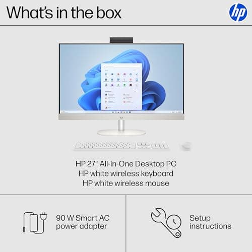 HP 27" FHD Touchscreen All-in-One Desktop Computer, 16GB DDR5 RAM, 1TB SSD Storage, AMD Ryzen 5 7520U Processor, WiFi6, Wireless Keyboard & Mouse, Windows 11