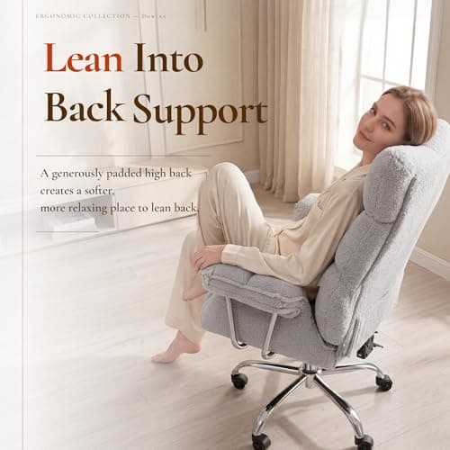 Dowinx Big and Tall Office Chair, Ergonomic Desk Chair with Thick Cushion, Wide Seat & Armrests Computer Gaming Chair,High Back Reclining Teddy Fleece Criss Cross Chair with Foot Rest, Gray