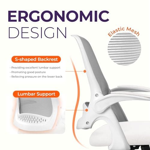 NEO CHAIR Office Desk Gaming Ergonomic Computer Chair with Lumbar Back Support Adjustable Height Swivel Rolling Wheels Flip-up Arms Mesh Chair for Home Vanity (Ivory)