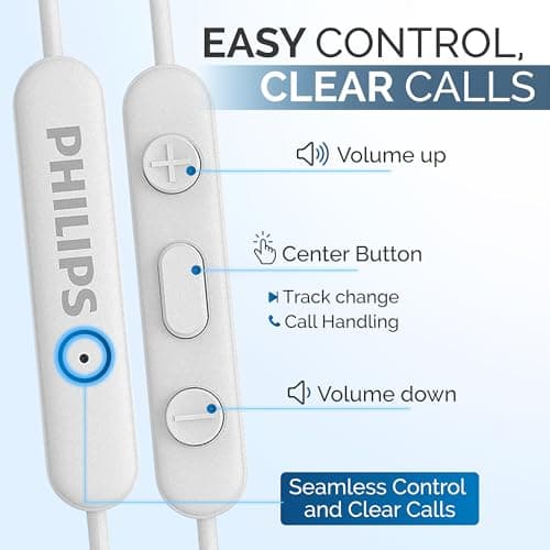 PHILIPS Wired Earbuds USB C with Microphone, in Ear Type C Headphones with mic, Powerful Bass, Lightweight, USB-C Wired Earphones, 3-Button in-line Remote Ear Buds (Black-Gray) (White)