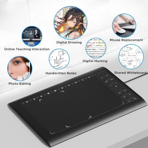 Graphic Drawing Tablet, Digital Sketch,Design for PC and Computer/Pad-12 Hot Keys, Compatible Windows/MAC/Android,The Adjustable Ergonomic Stand,16384 Upgrade Levels Battery-Free Pen,ienRon 10x6.25