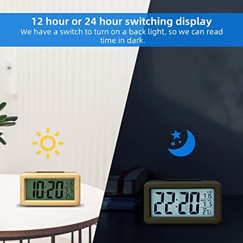 everwood Wooden Digital Battery Operated Alarm Clocks for Bedrooms, Beside, Table, Desk