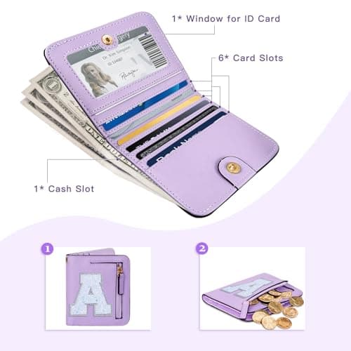 COSHAYSOO Initial RFID Wallet Small Teen Girl Gifts Trendy Stuff Boo Burr Basket Stuffers Birthday Gift Idea for Girls 6 7 8 9 10 11 12 13 14 Year Old Preppy Cute Girly Stuff Purple A