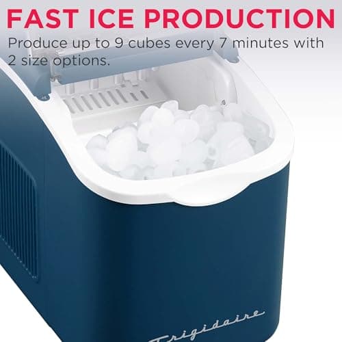 FRIGIDAIRE Retro Compact Ice Maker Machine, Bullet Ice, 26 lb per Day (Blue)